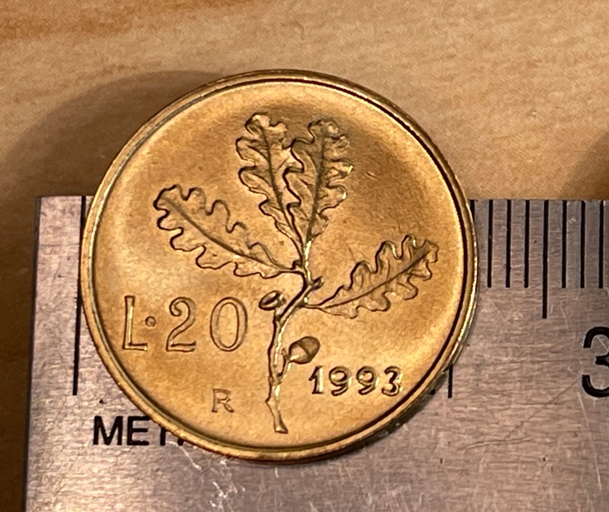 Oak Branch Italy 20 Lire Authentic Coin Money for Jewelry and Craft Making