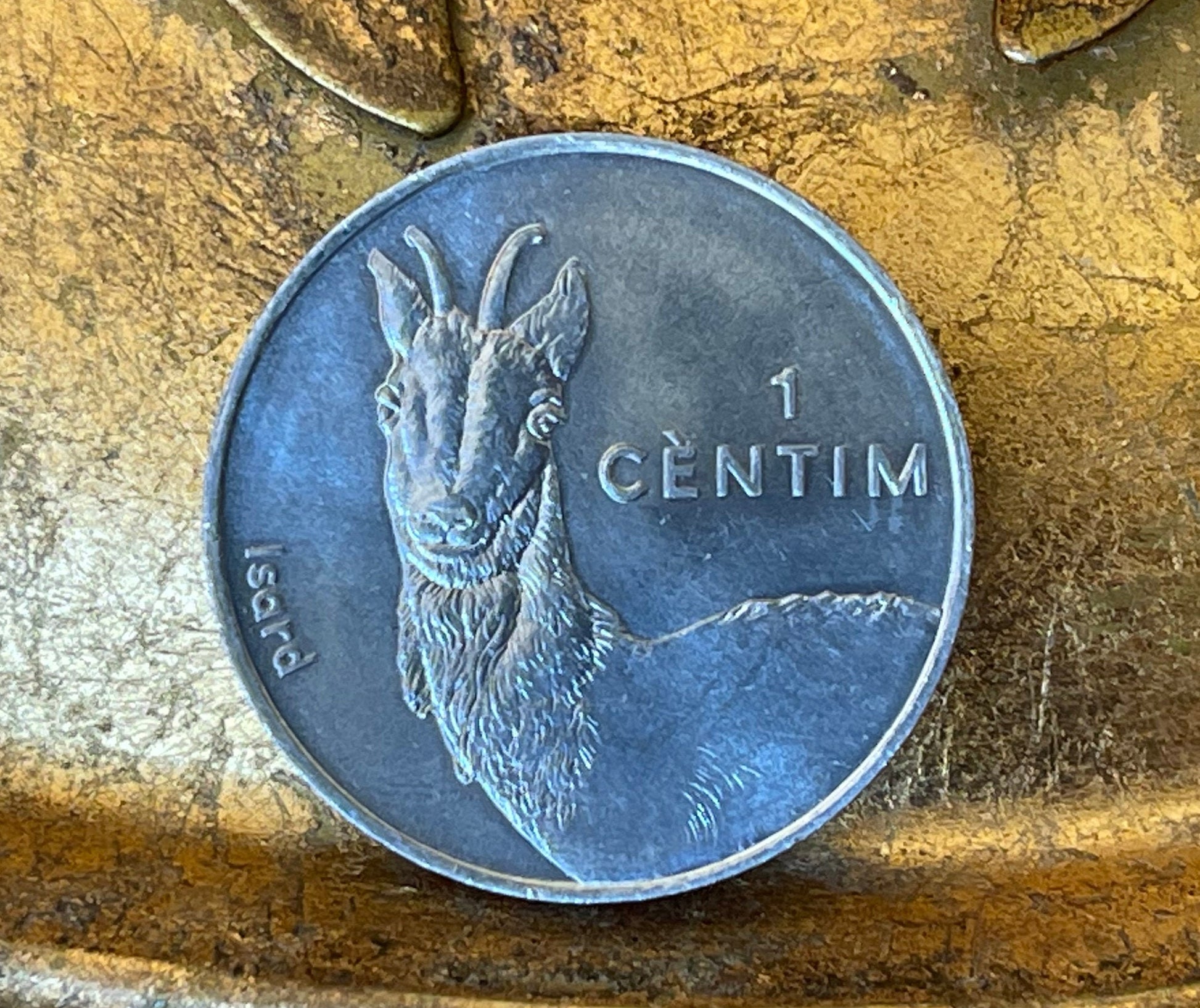 Pyrenean Chamois Goat-Antelope Andorra Authentic Coin 1 Centime Coin Money for Jewelry and Craft Making 2002