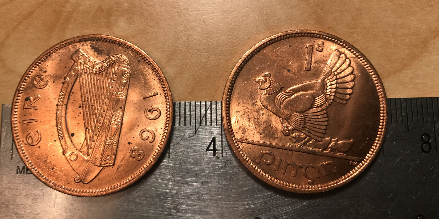 Irish Lucky Penny "Harp & Hen with Chicks" Ireland 1 Penny Authentic Coin Money for Jewelry and Craft Making