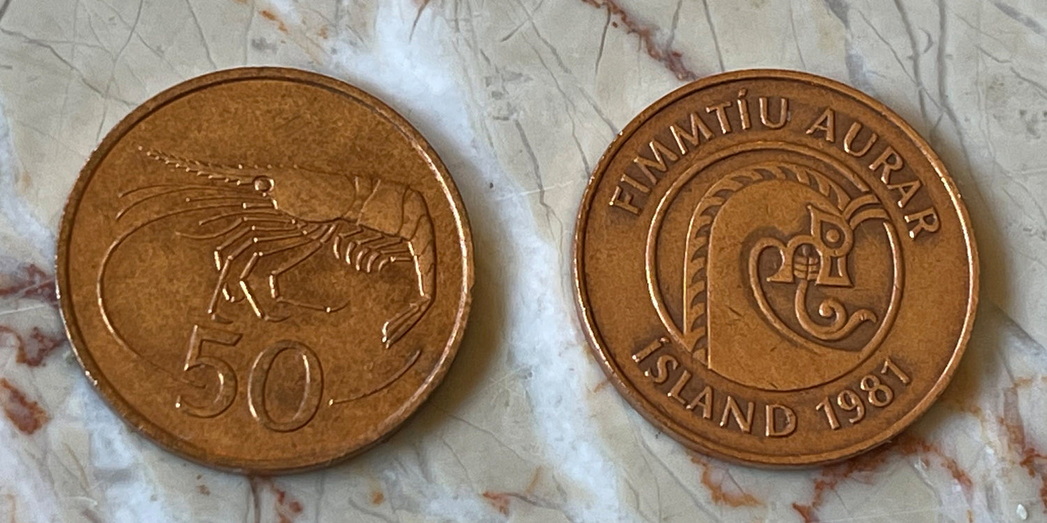 Dragon & Shrimp Icelandic Authentic Coin Money 50 Aurar for Jewelry and Craft Making