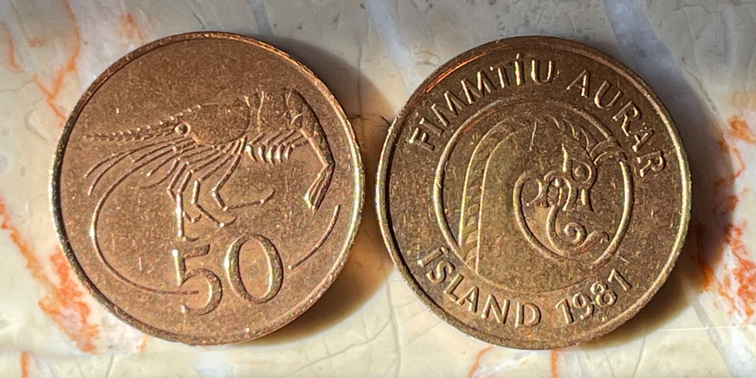 Dragon & Shrimp Icelandic Authentic Coin Money 50 Aurar for Jewelry and Craft Making