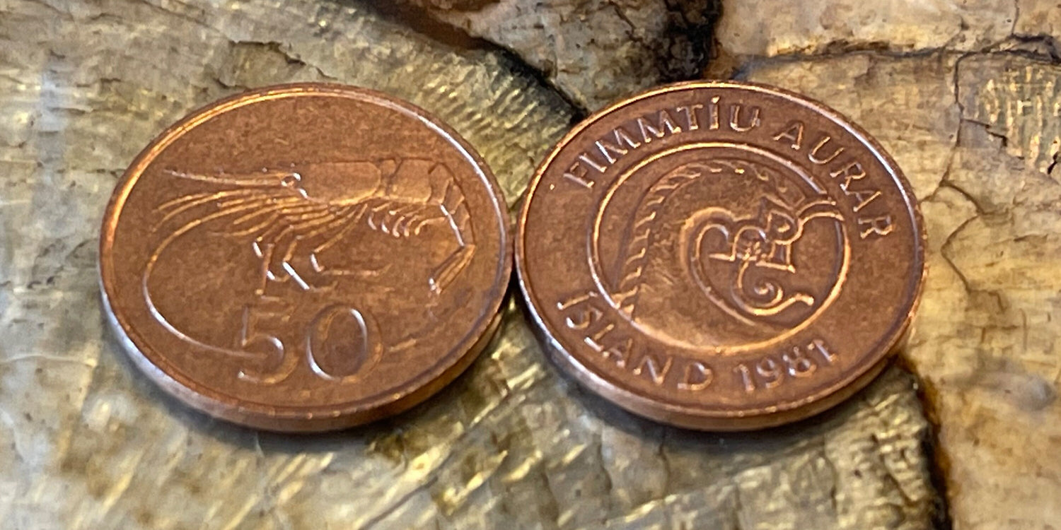 Dragon & Shrimp Icelandic Authentic Coin Money 50 Aurar for Jewelry and Craft Making