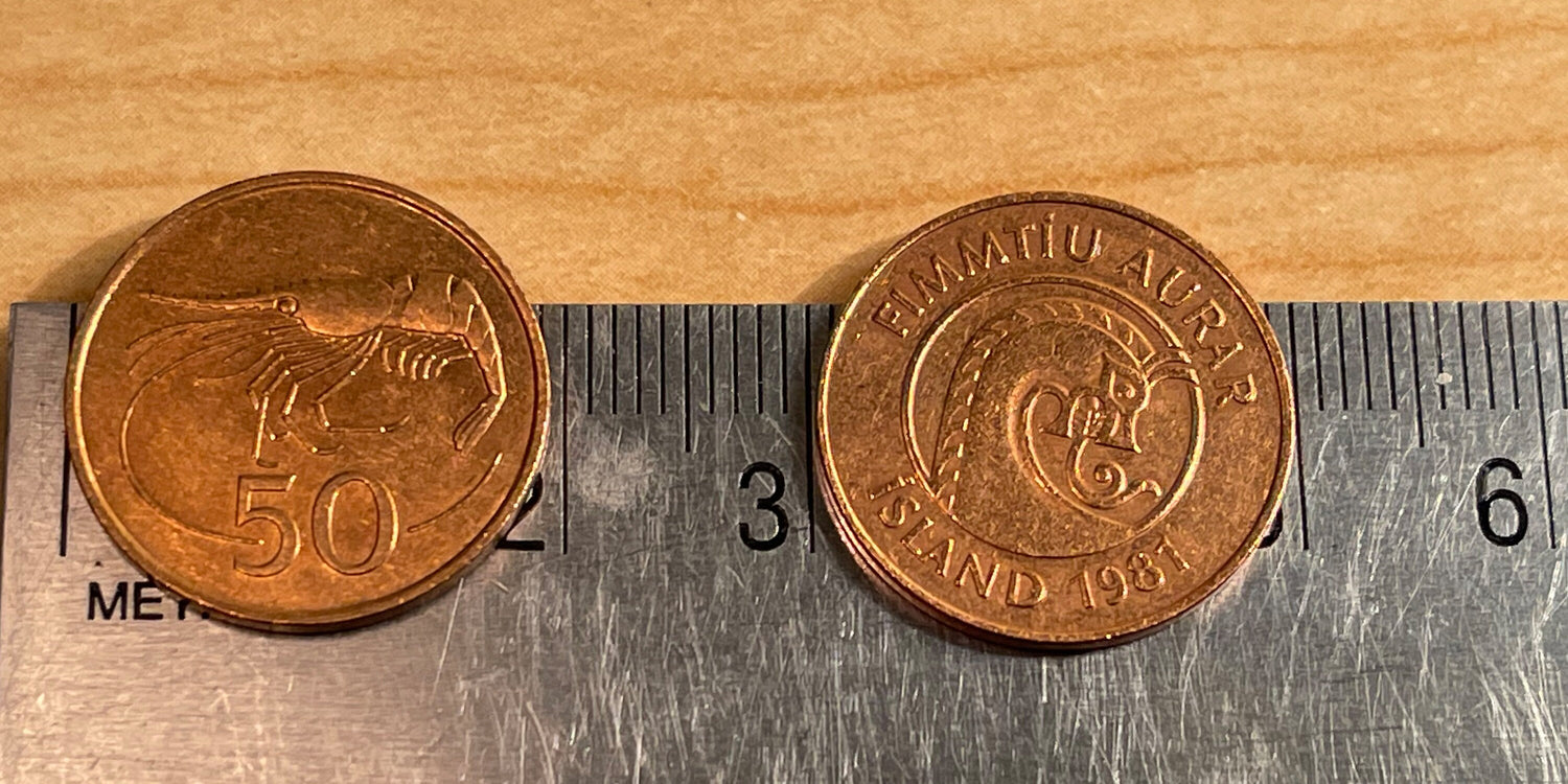 Dragon & Shrimp Icelandic Authentic Coin Money 50 Aurar for Jewelry and Craft Making