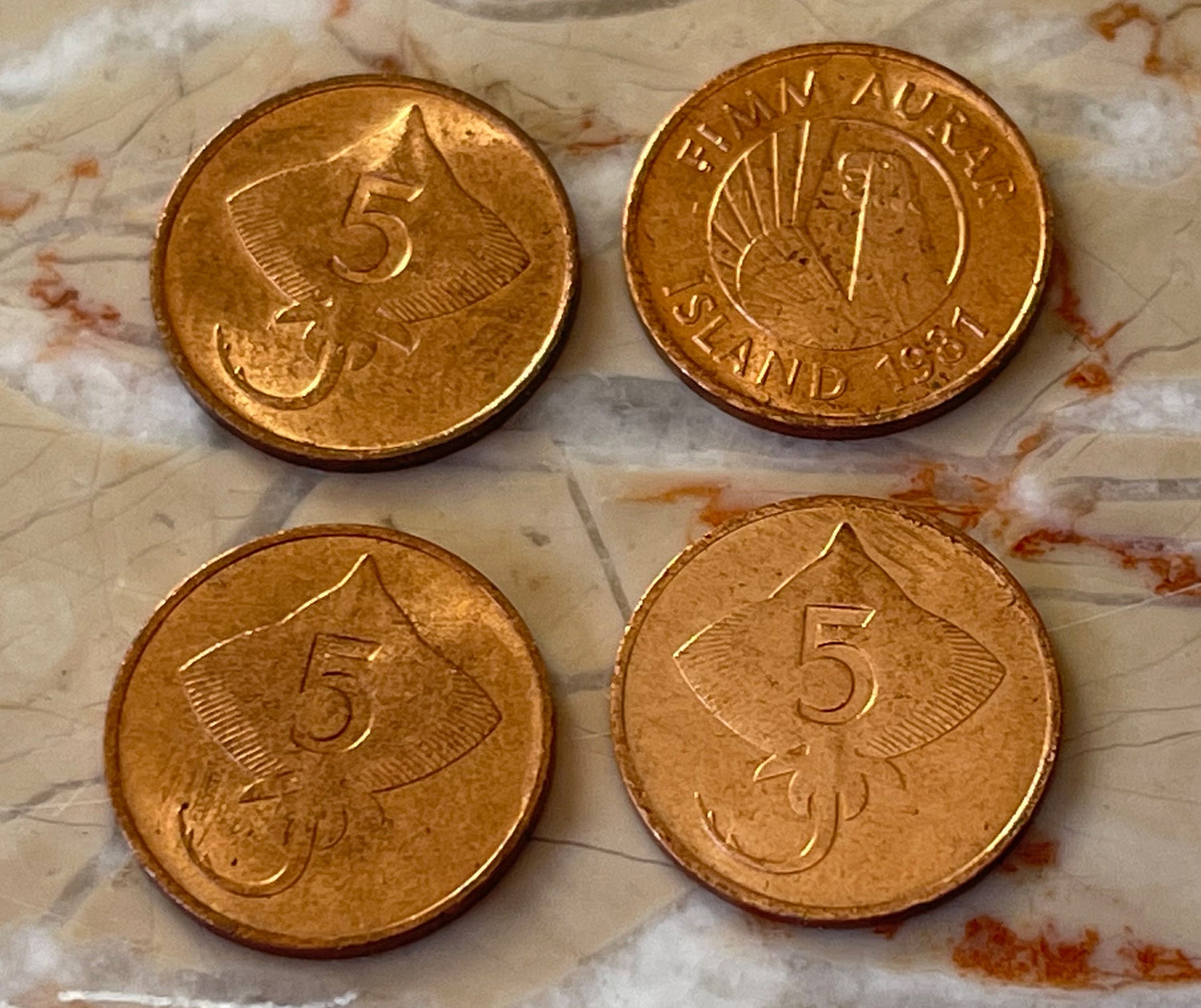 Gammur Eagle & Skate Fish Icelandic Authentic Coin Money 5 Aurar for Jewelry and Craft Making