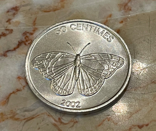 Butterfly & Lion 50 Centimes Democratic Republic of Congo Authentic Coin Money for Jewelry and Craft Making