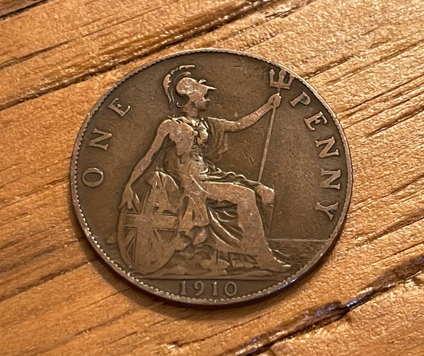 Britannia with Trident & King Edward VII Great Britain 1 Penny Authentic Coin Money Cent for Jewelry: Condition Only FAIR