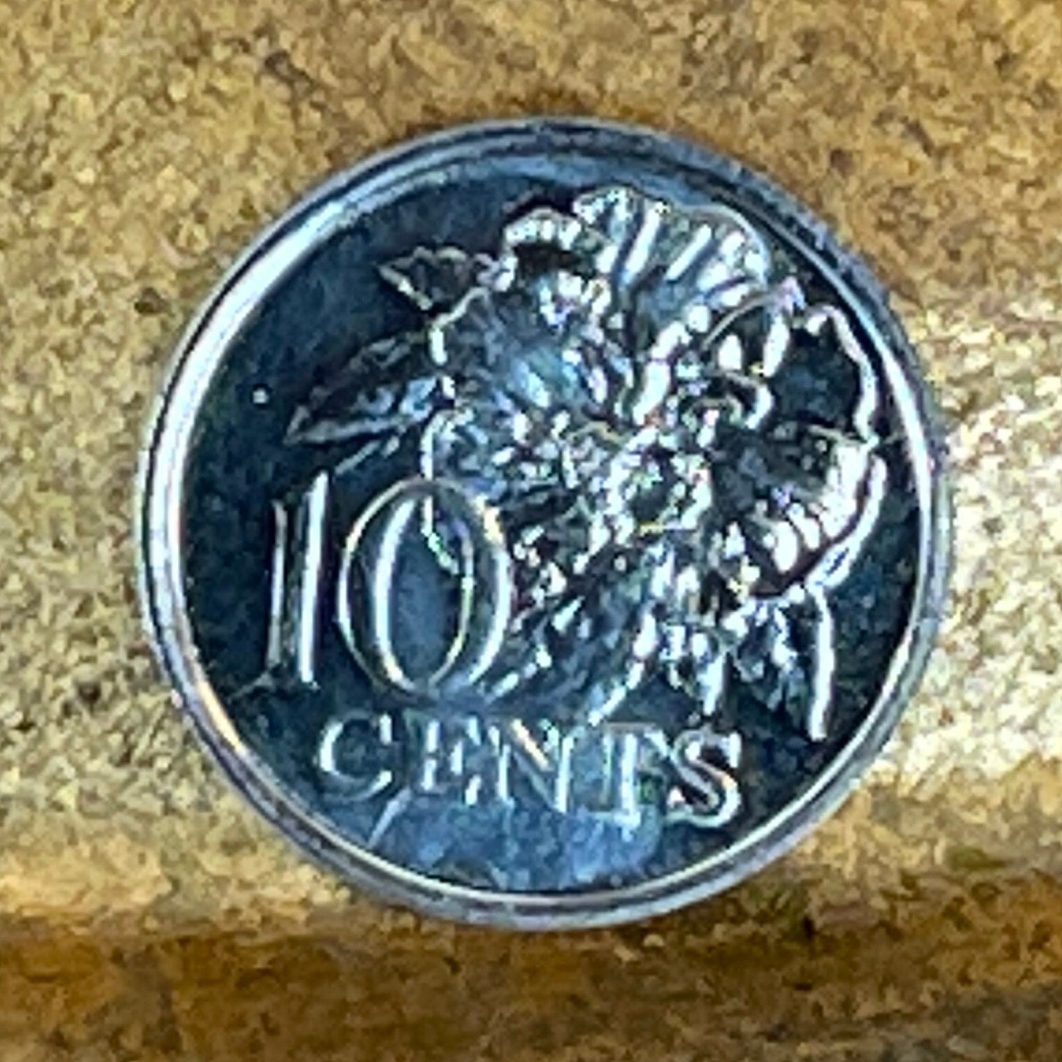Flaming Hibiscus Trinidad & Tobago Authentic 10 Cent Coin Money for Jewelry and Craft Making