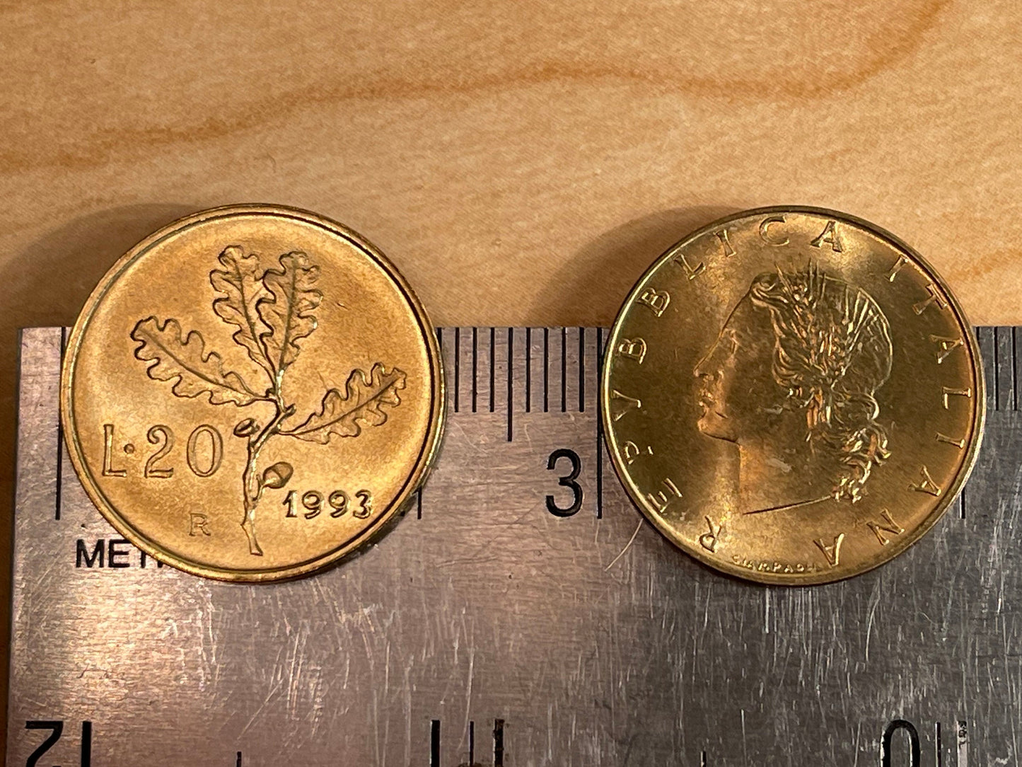 Oak Branch Italy 20 Lire Authentic Coin Money for Jewelry and Craft Making