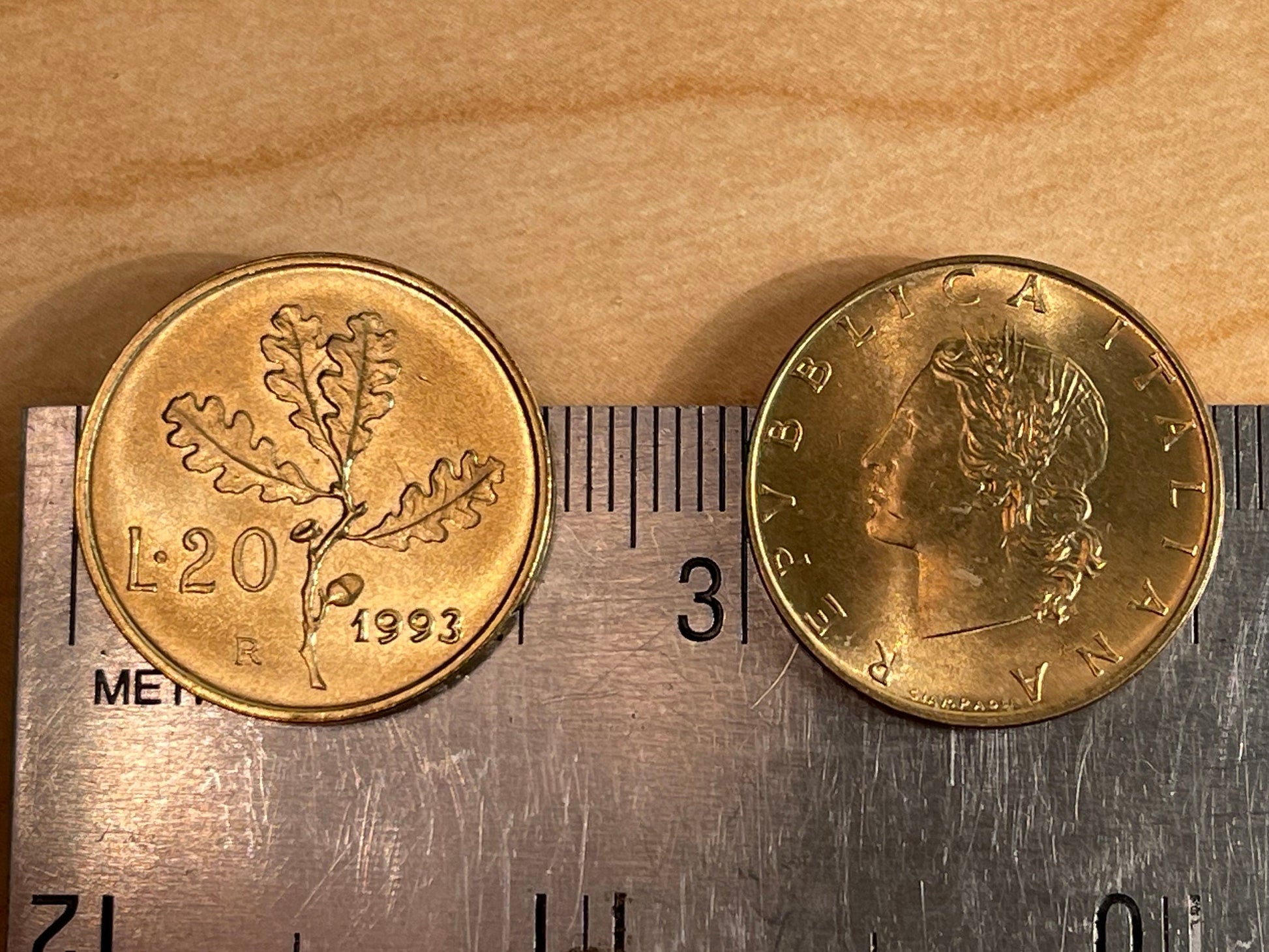 Oak Branch Italy 20 Lire Authentic Coin Money for Jewelry and Craft Making