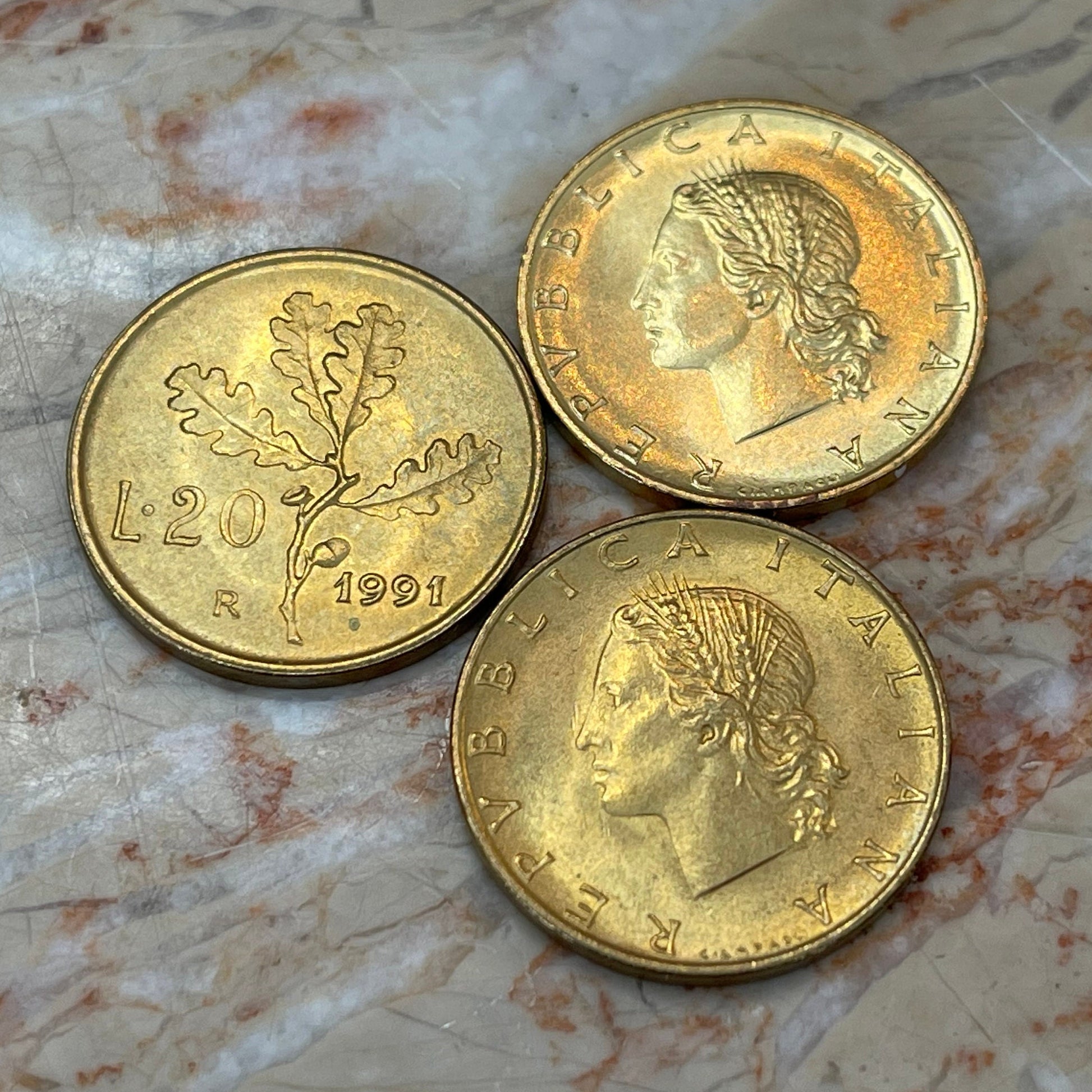 Oak Branch Italy 20 Lire Authentic Coin Money for Jewelry and Craft Making