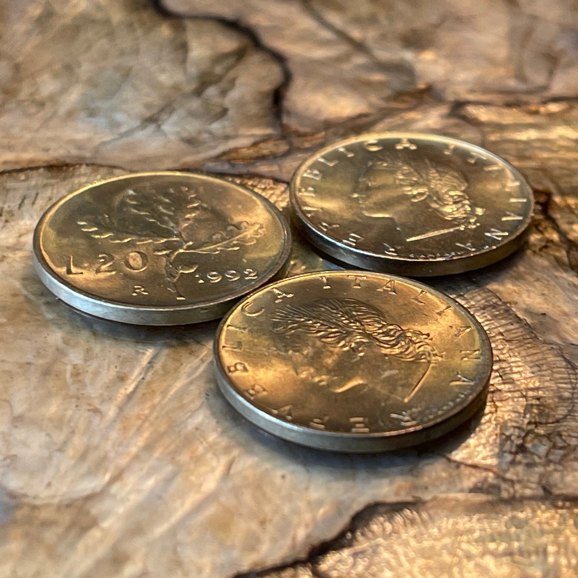 Oak Branch Italy 20 Lire Authentic Coin Money for Jewelry and Craft Making