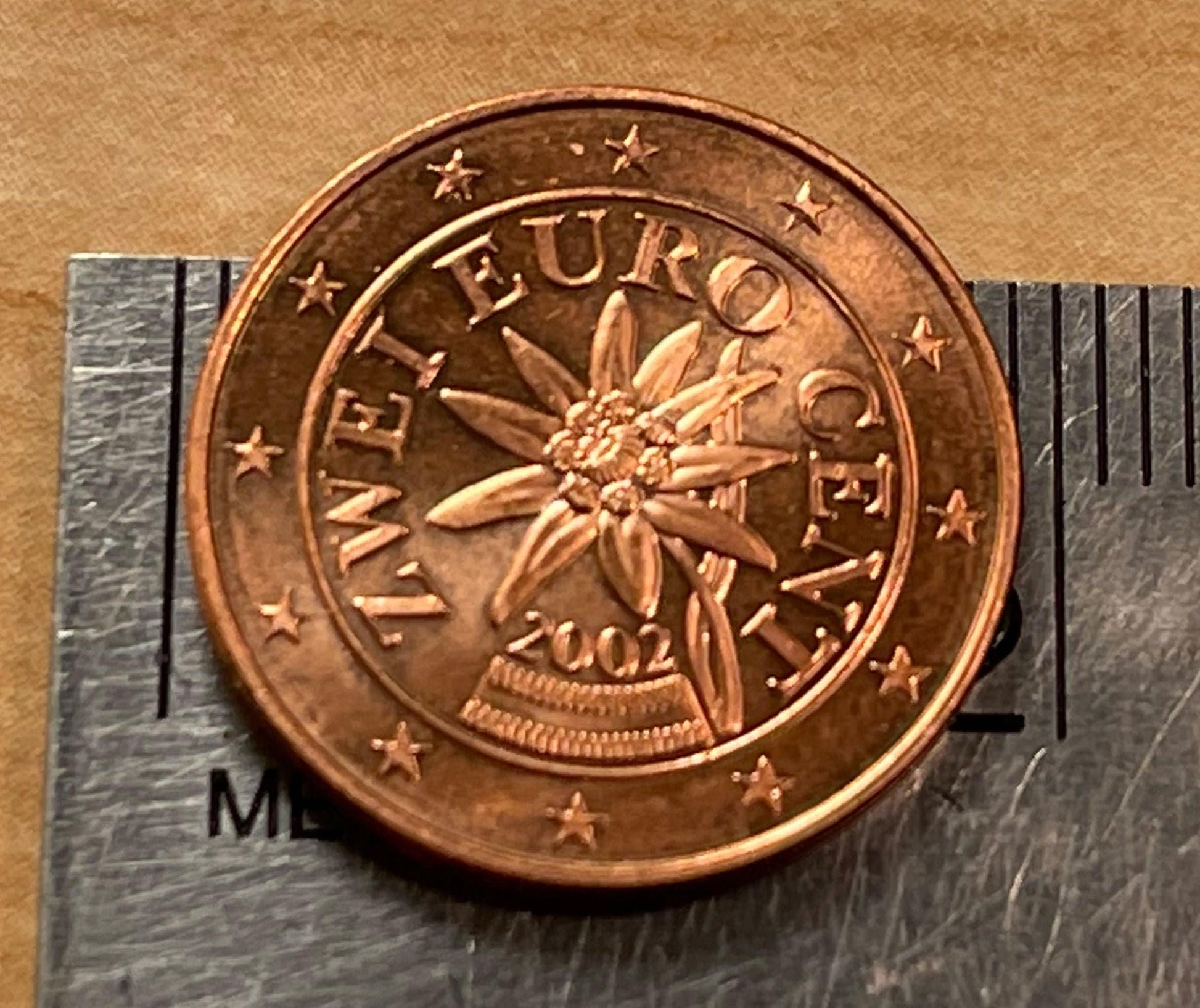 Edelweiss Austria 2 Euro Cent Authentic Coin Money for Jewelry and Craft Making