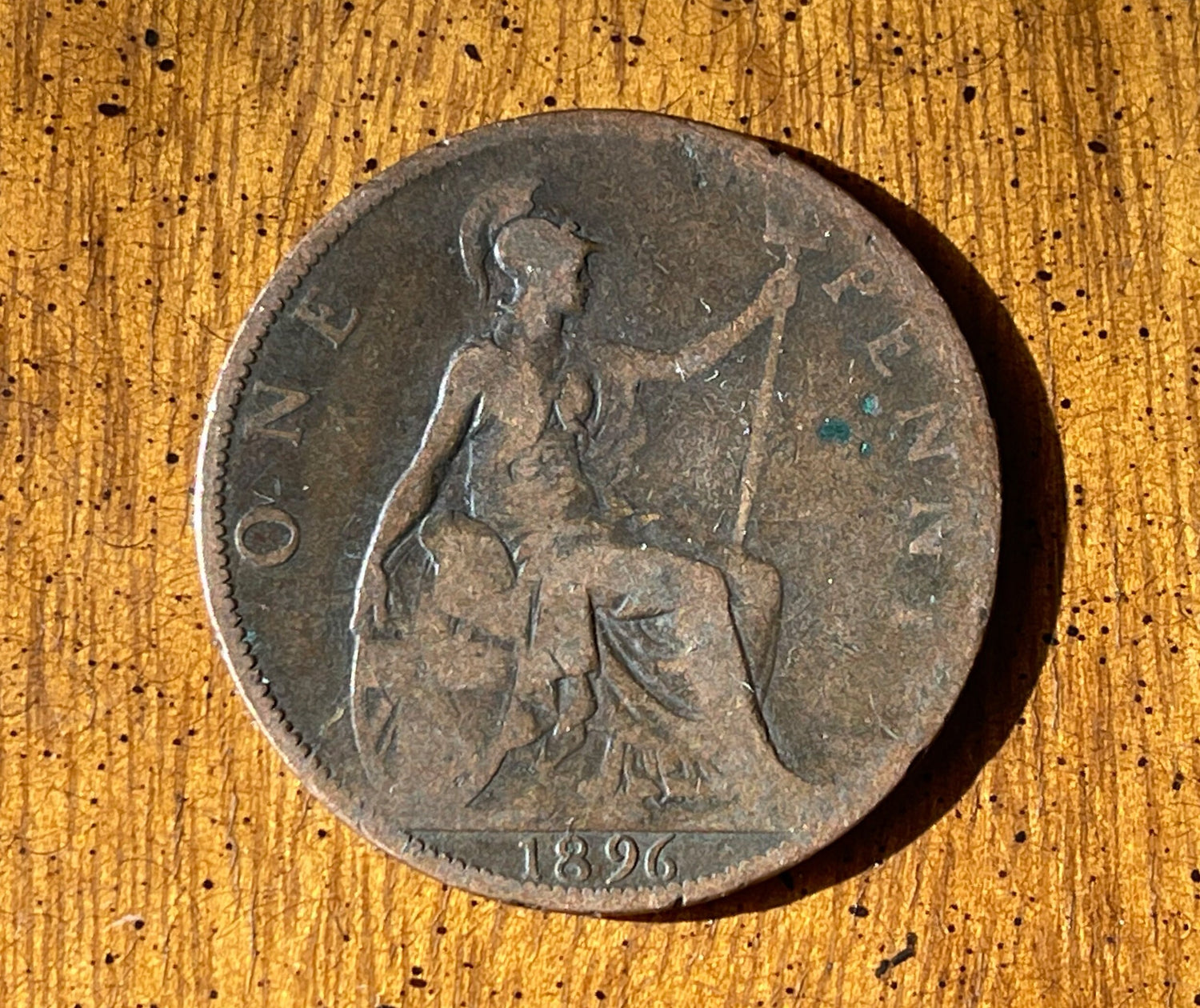 Queen Victoria (3rd Portrait) & Britannia Great Britain 1 Penny Authentic Coin Money Cent for Jewelry -- Condition is Only FAIR