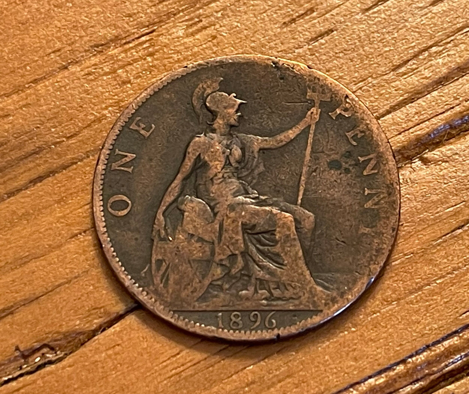 Queen Victoria (3rd Portrait) & Britannia Great Britain 1 Penny Authentic Coin Money Cent for Jewelry -- Condition is Only FAIR