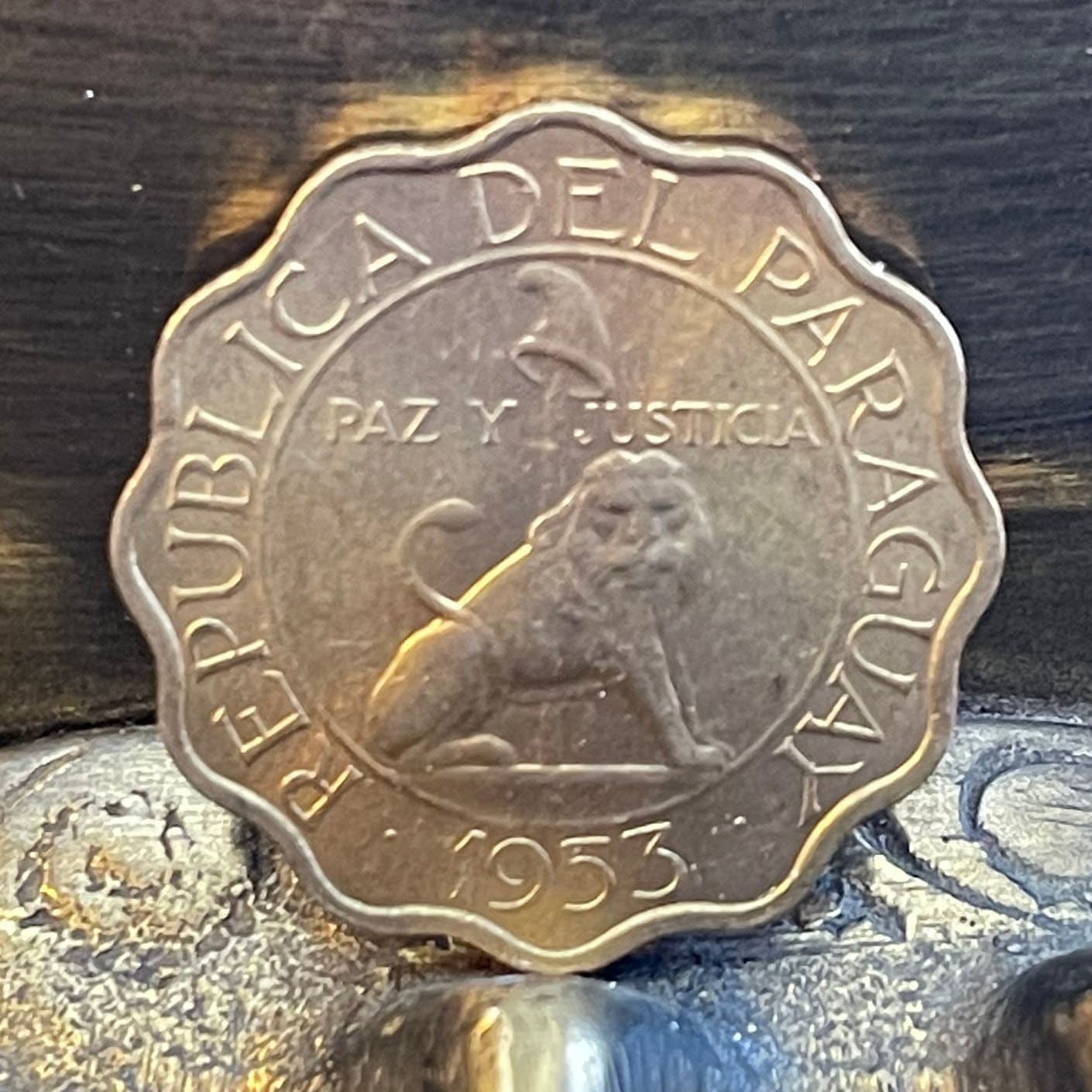 Lion Paraguay 50 Centimos Authentic 1953 Coin Money for Jewelry and Craft Making