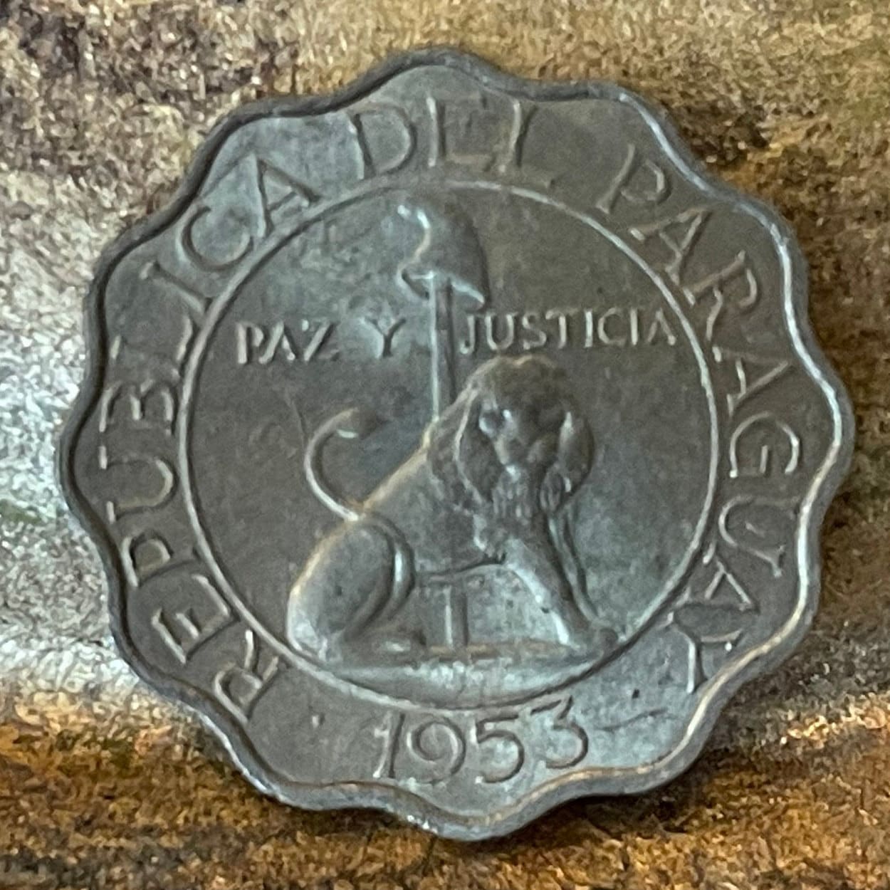 Lion Paraguay 50 Centimos Authentic 1953 Coin Money for Jewelry and Craft Making