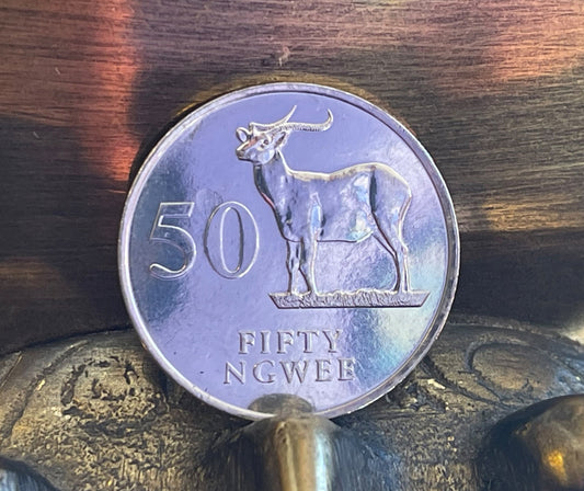 Antelope "Kafue Lechwe" 50 Ngwee Zambia Authentic Coin Money for Jewelry and Craft Making