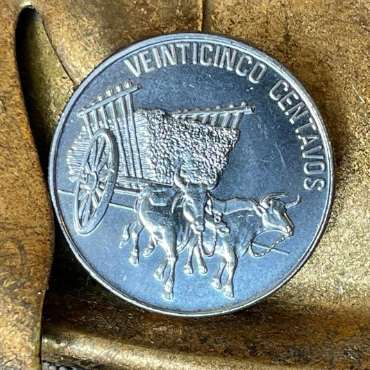 Oxen w/Sugar-cart 25 Centavos Dominican Republic Authentic Coin Money for Jewelry and Craft Making