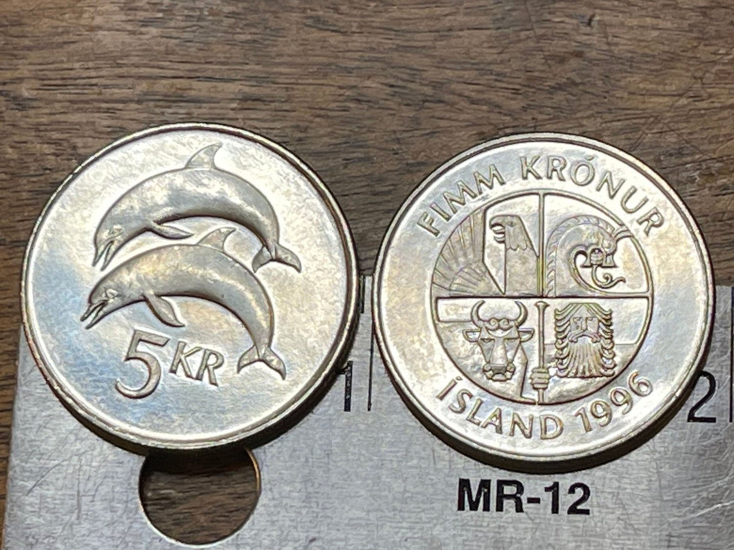 Two Dolphins 5 Kronur Iceland Authentic Coin Money for Jewelry and Craft Making