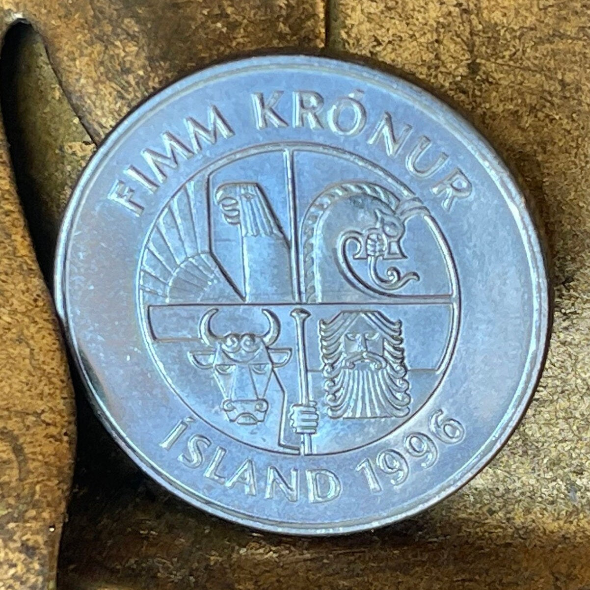 Two Dolphins 5 Kronur Iceland Authentic Coin Money for Jewelry and Craft Making
