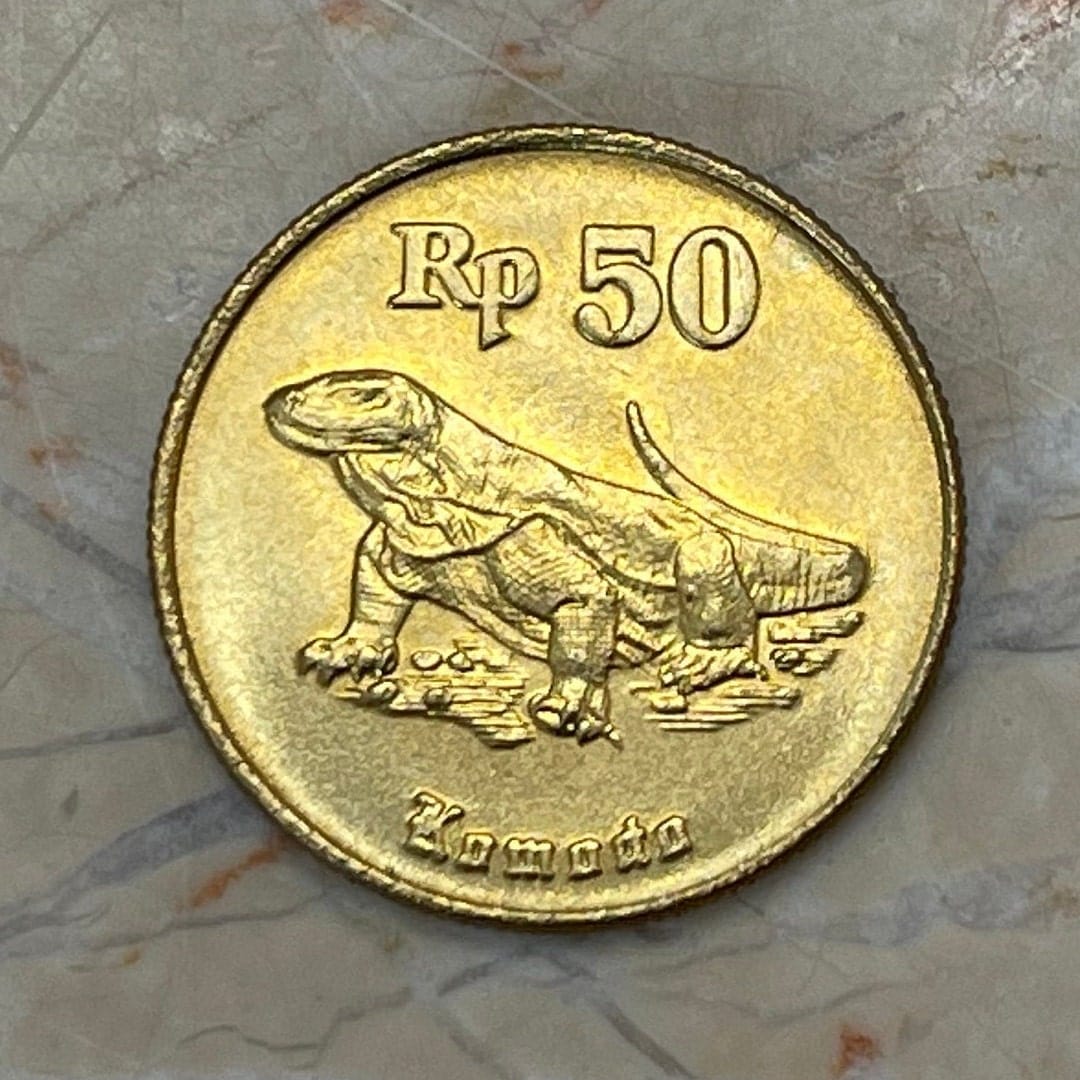 Komodo Dragon 50 Rupiah Indonesia Authentic Coin Money for Jewelry and Craft Making