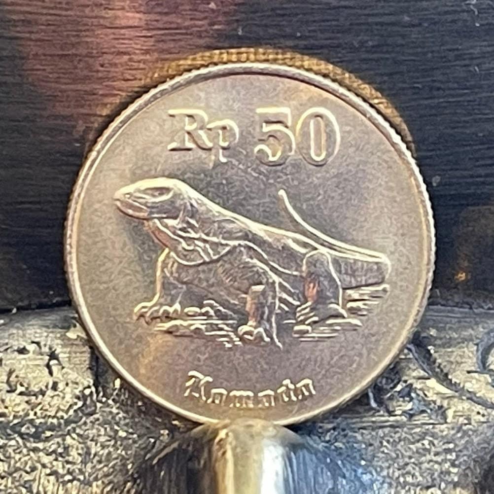 Komodo Dragon 50 Rupiah Indonesia Authentic Coin Money for Jewelry and Craft Making