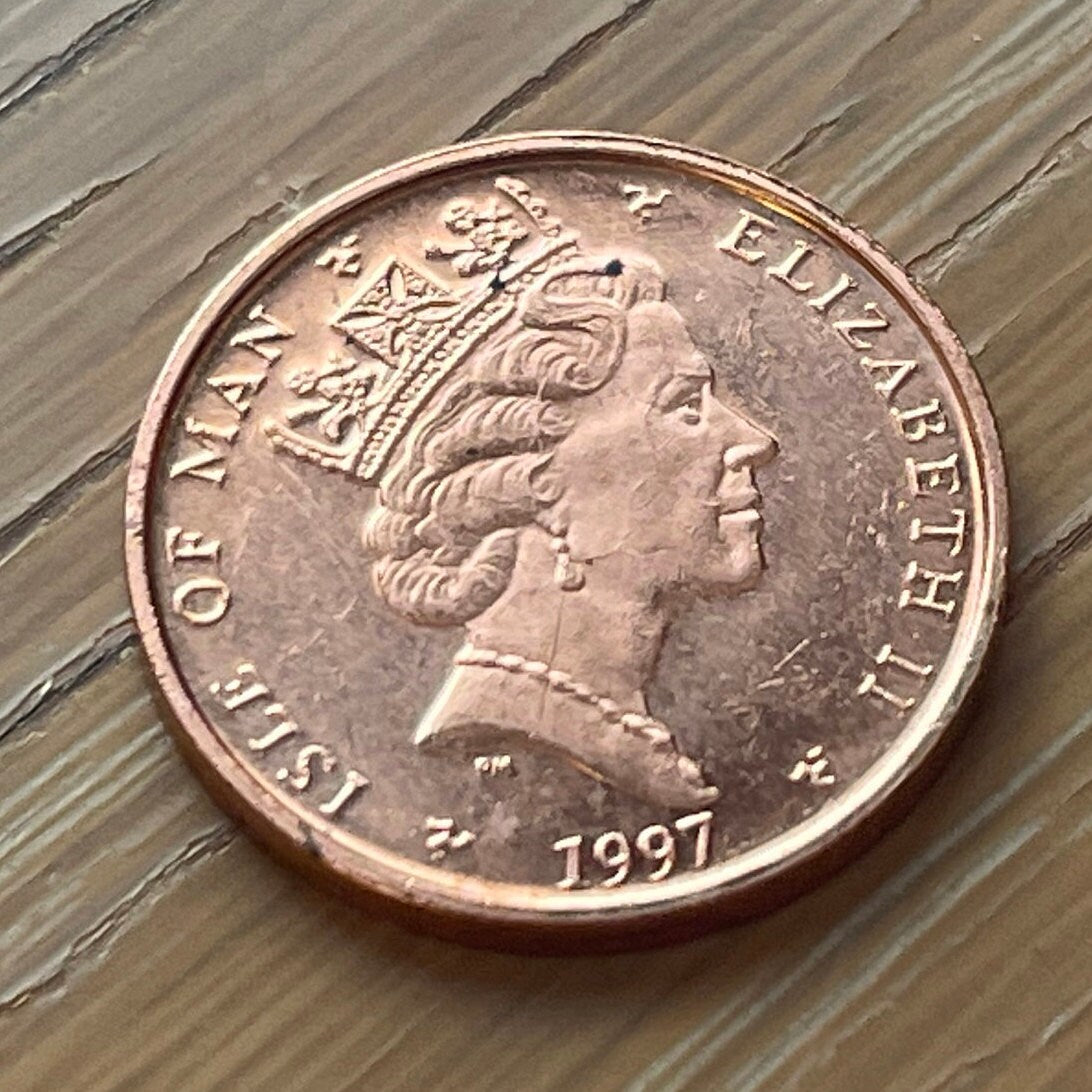 Rugby Ball 1 Pence Isle of Man Authentic Coin Money for Jewelry and Craft Making (Football)