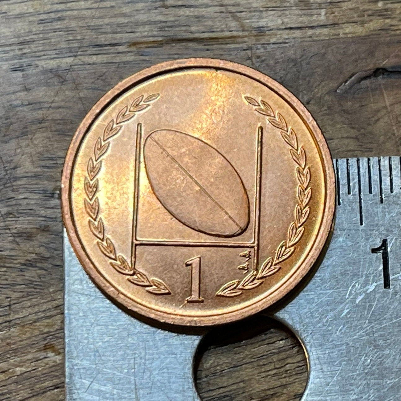 Rugby Ball 1 Pence Isle of Man Authentic Coin Money for Jewelry and Craft Making (Football)