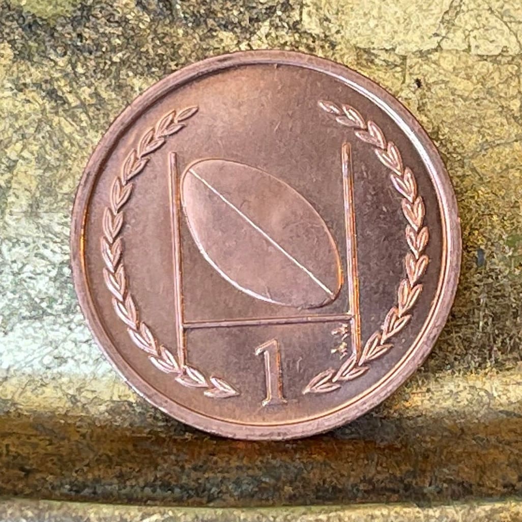 Rugby Ball 1 Pence Isle of Man Authentic Coin Money for Jewelry and Craft Making (Football)