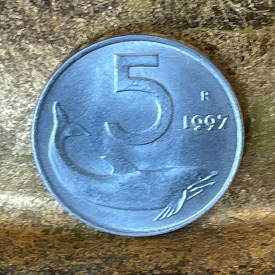 Dolphin 5 Lire Italy Authentic Coin Money for Jewelry and Craft Making