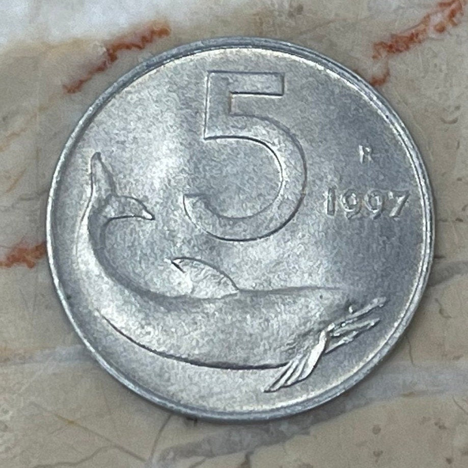Dolphin 5 Lire Italy Authentic Coin Money for Jewelry and Craft Making
