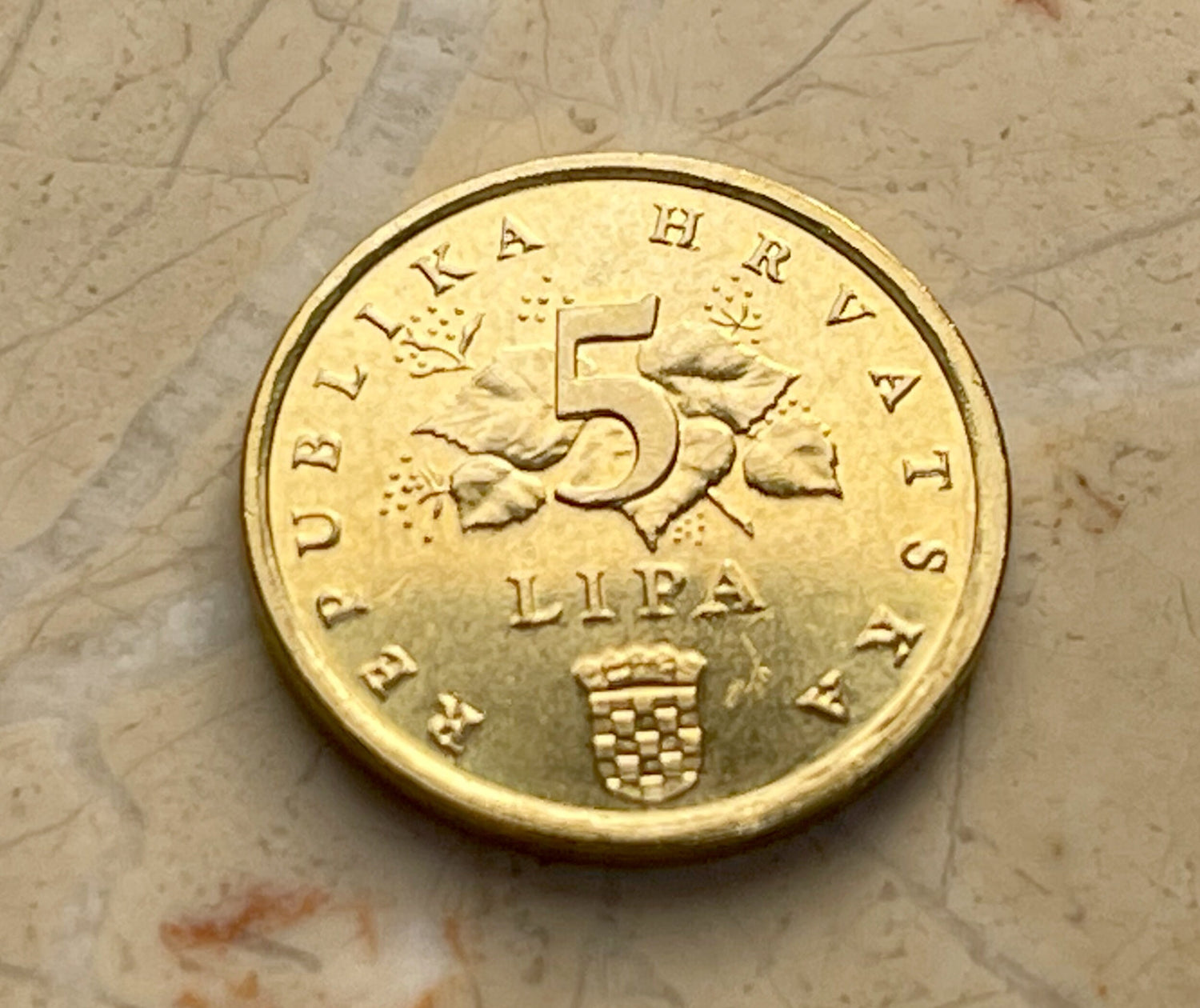 Red Oak Branch Croatia Authentic Coin Money 5 Lipa for Jewelry and Craft Making