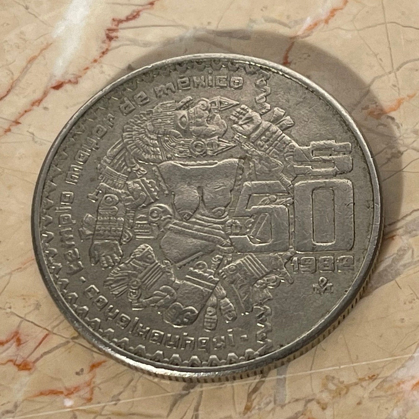 Eagle with Snake & Moon Goddess 50 Pesos Mexico Authentic Coin Money for Jewelry and Craft Making