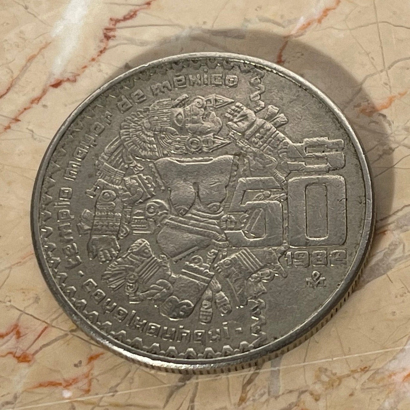 Moon Goddess & Eagle w/Snake 50 Pesos Mexico Authentic Large Coin Money for Jewelry and Craft Making