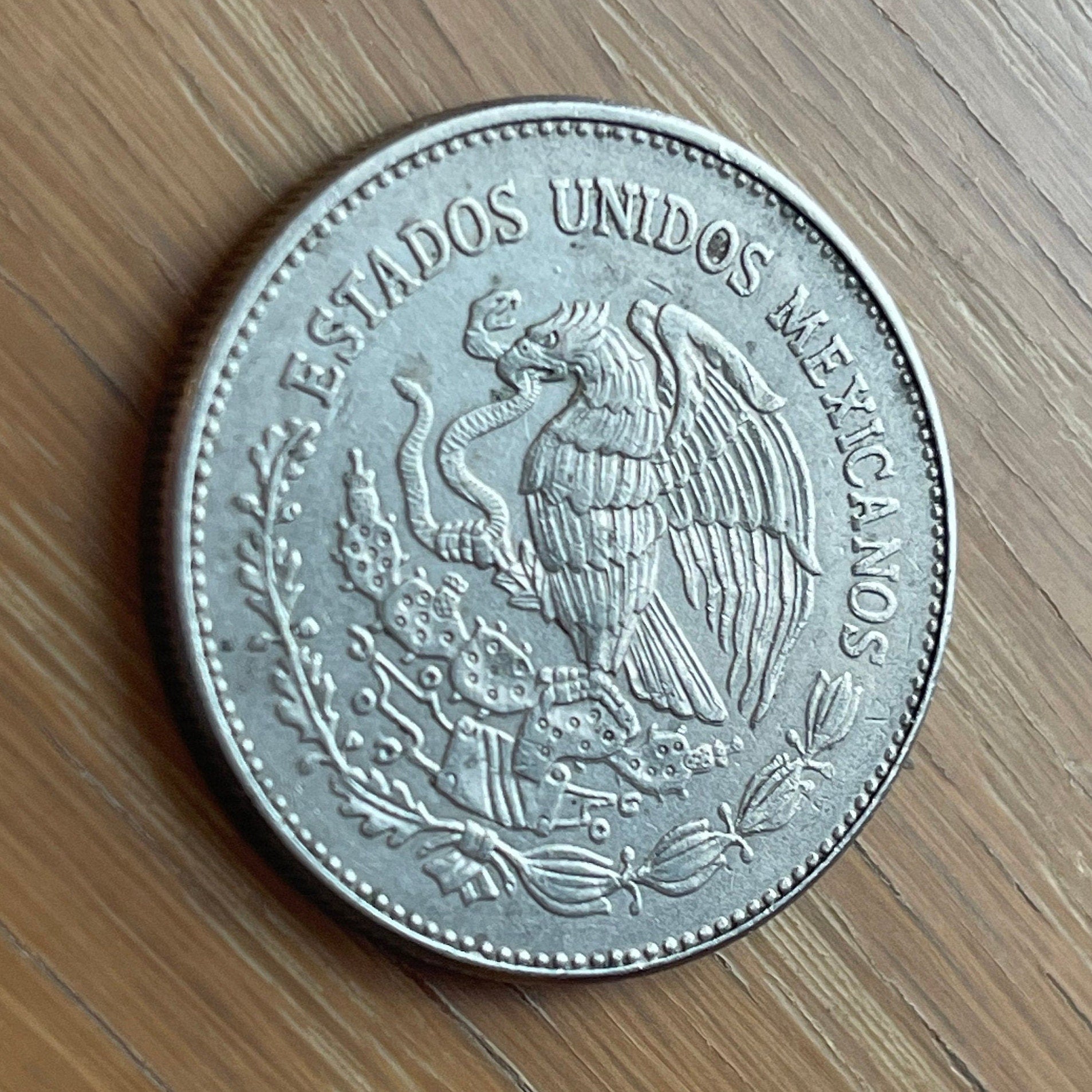 Eagle with Snake & Moon Goddess 50 Pesos Mexico Authentic Coin Money for Jewelry and Craft Making