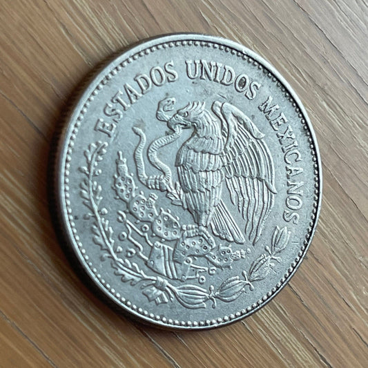 Eagle with Snake & Moon Goddess 50 Pesos Mexico Authentic Coin Money for Jewelry and Craft Making