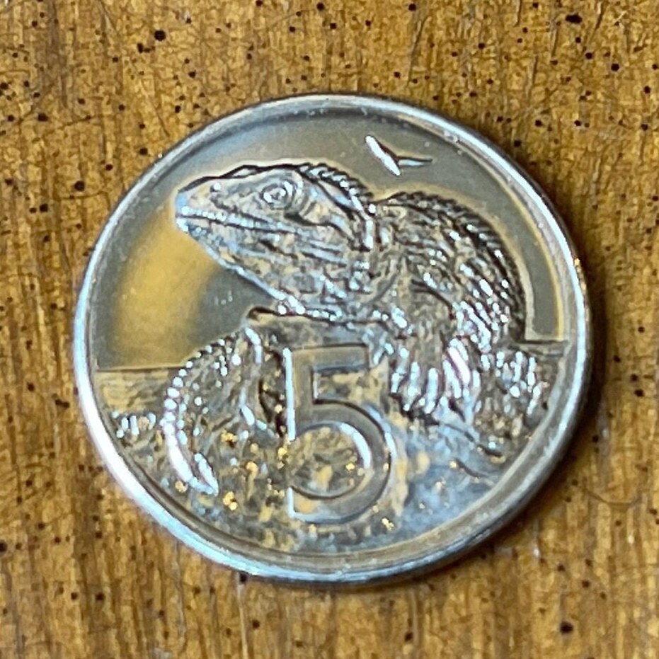 Tuatara 5 Cents New Zealand Authentic Coin Money for Jewelry and Craft Making