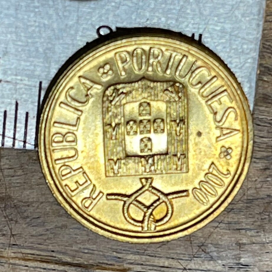 Stained Glass Window 1 Escudo Portugal Authentic Coin Money for Jewelry and Craft Making