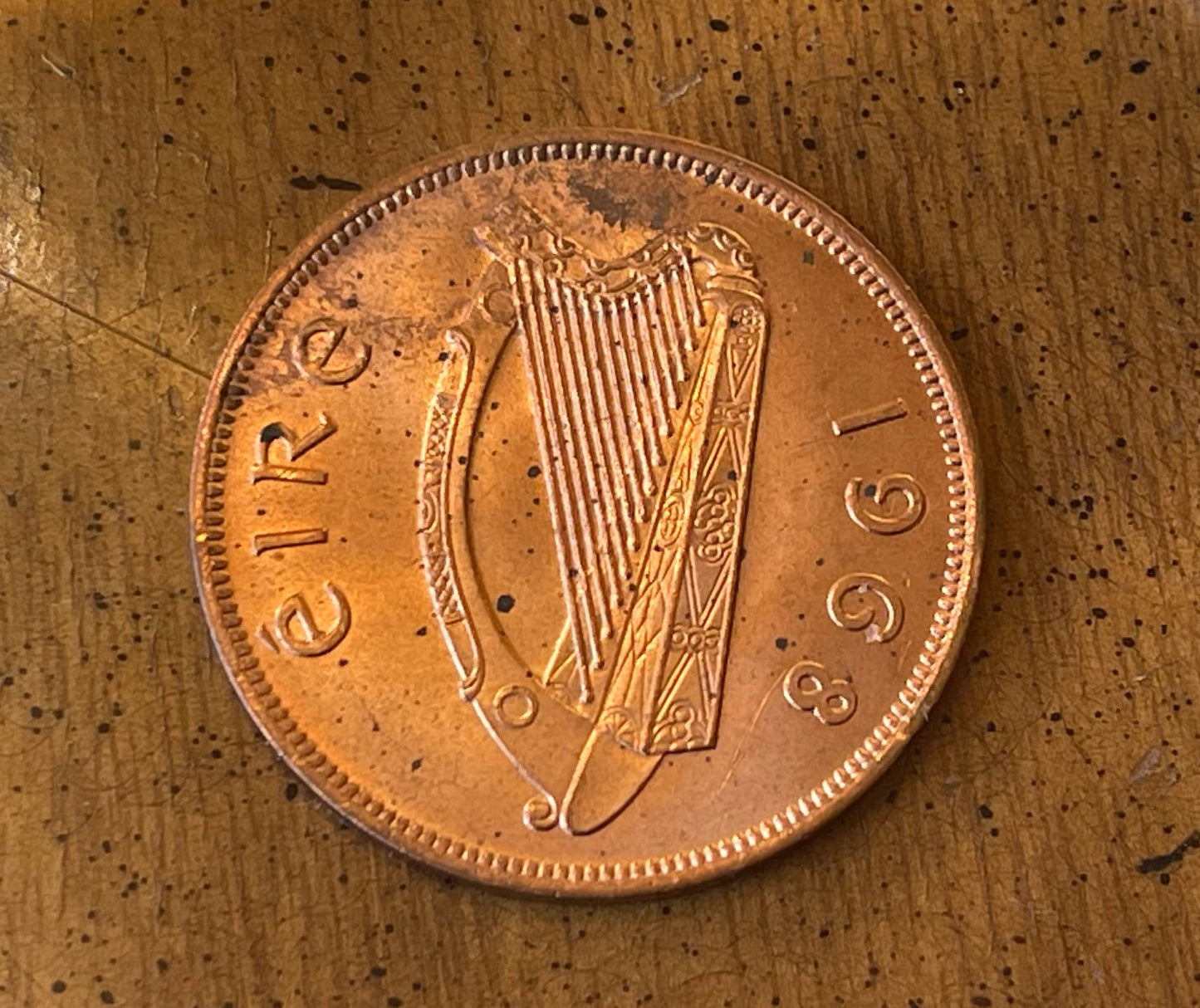 Irish Lucky Penny "Harp & Hen with Chicks" Ireland 1 Penny Authentic Coin Money for Jewelry and Craft Making