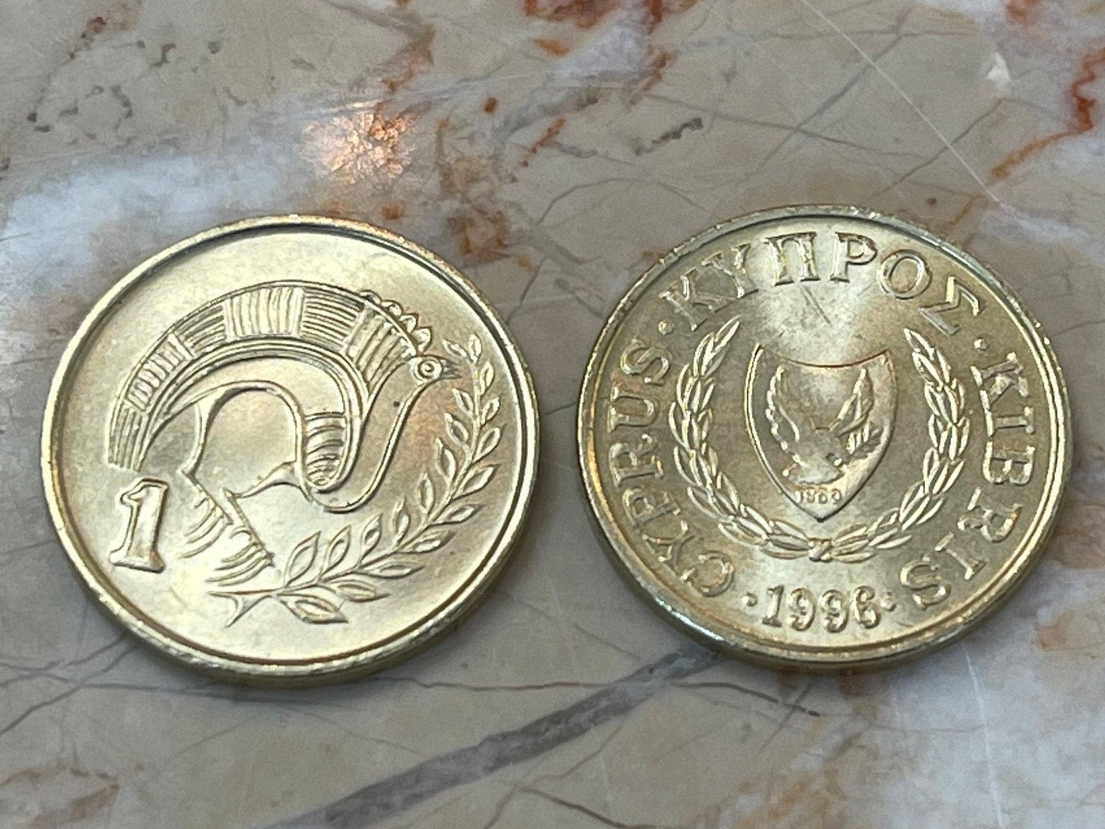 Ancient Bird Cyprus 1 Cent Authentic Coin Money for Jewelry and Craft Making