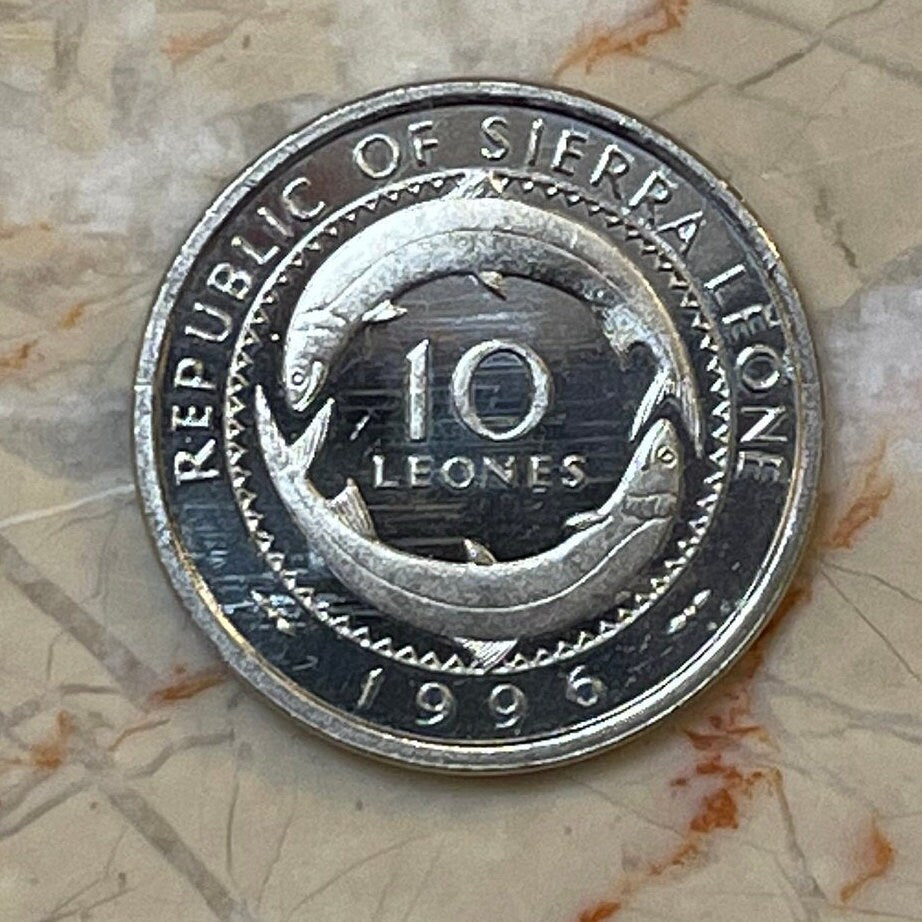 Madam Yoko & Bonga Fish Sierra Leone 10 Leones Authentic Coin Money for Jewelry and Craft Making (Mammy Yoko)