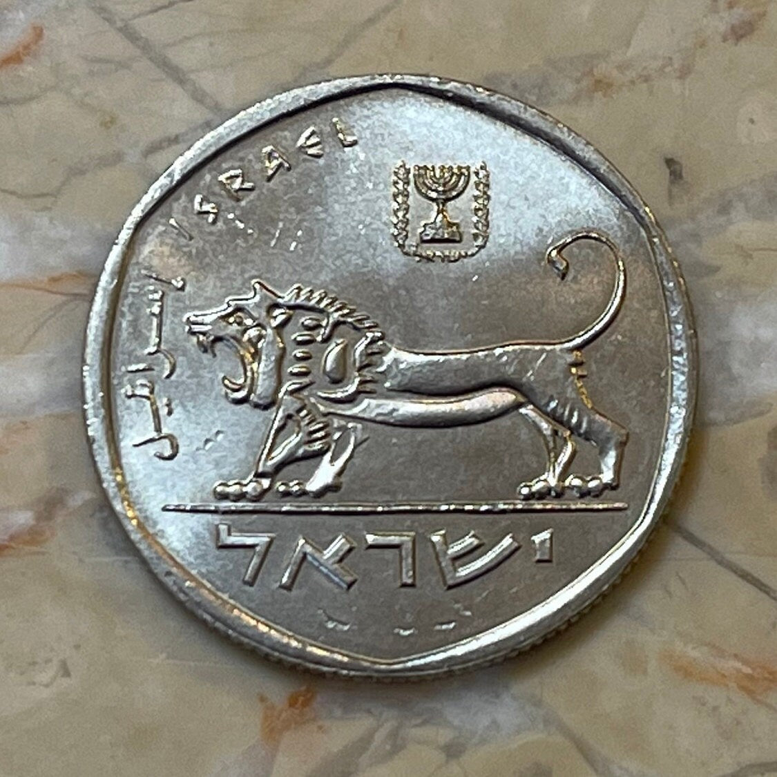 Lion & Menorah Israel 1/2 Sheqel "Seal of Shema" Authentic Coin Money for Jewelry and Craft Making (Shekel)