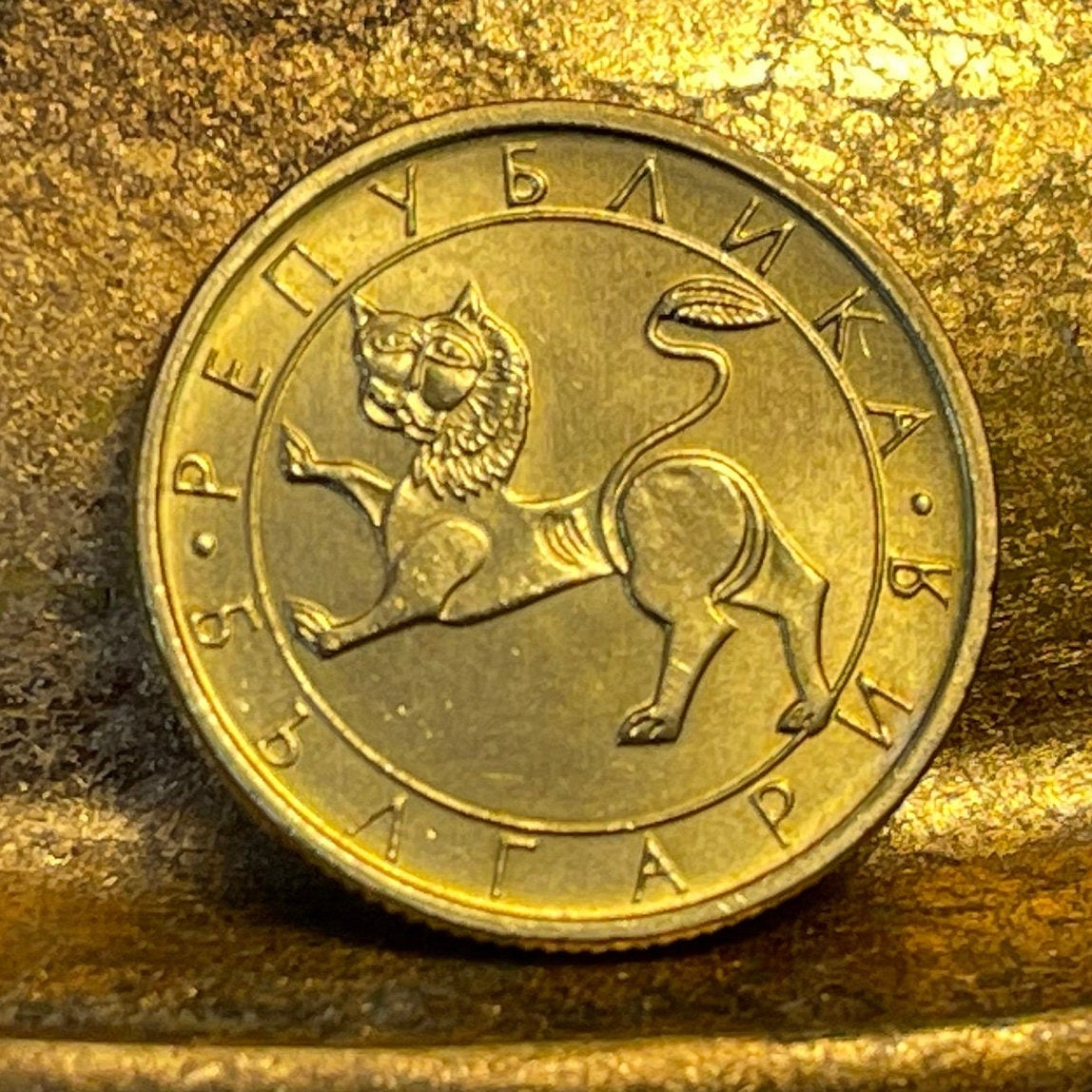 Ancient Lion 50 Stotinki Bulgaria Sculpture Authentic Coin Money for Jewelry and Craft Making