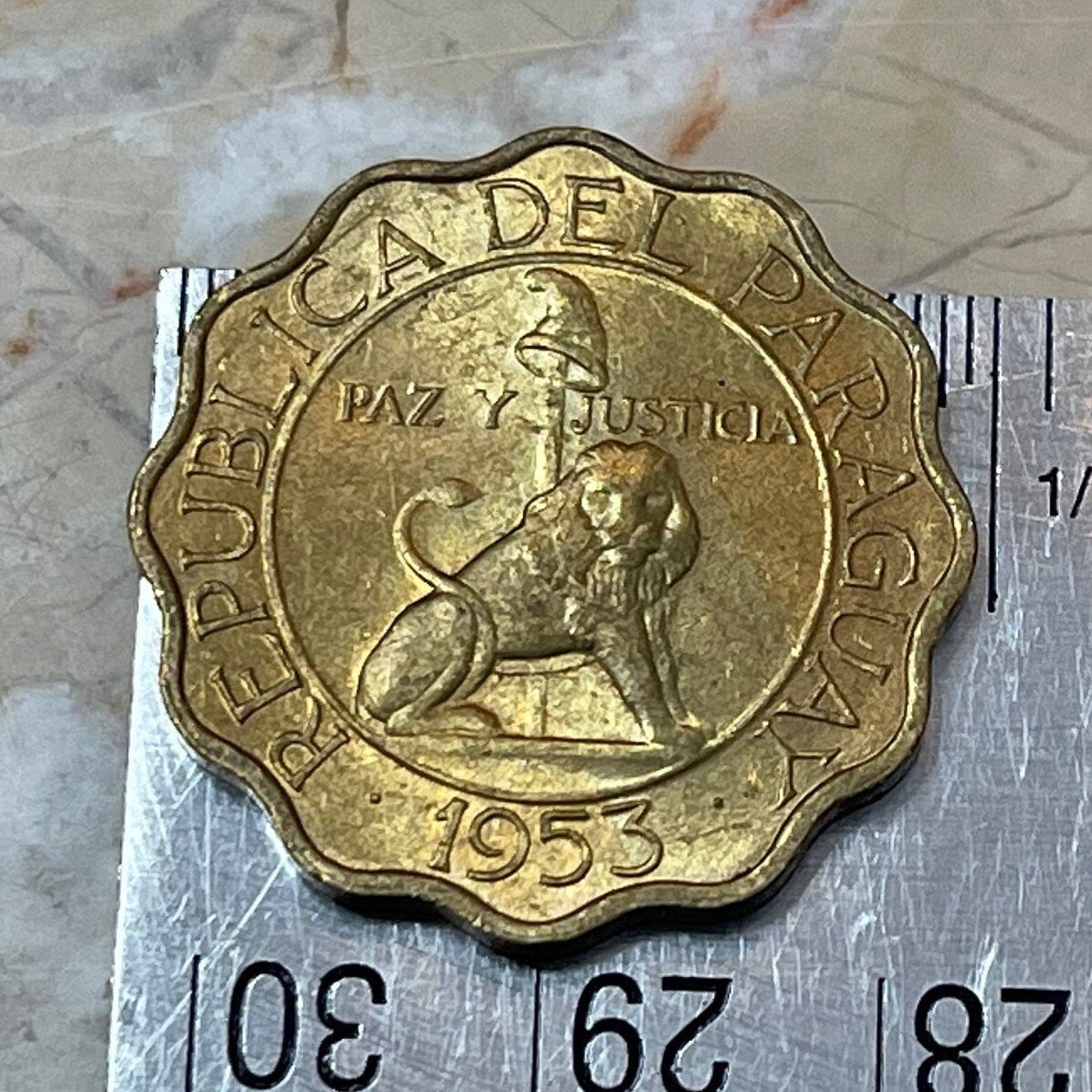 Lion Paraguay 50 Centimos Authentic 1953 Coin Money for Jewelry and Craft Making