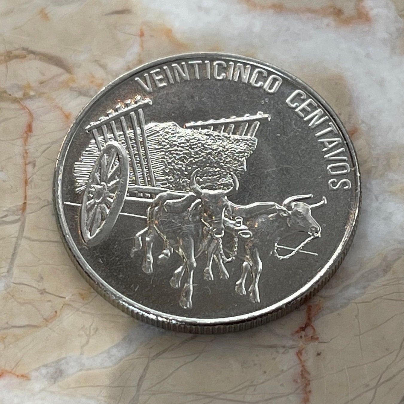 Oxen w/Sugar-cart 25 Centavos Dominican Republic Authentic Coin Money for Jewelry and Craft Making