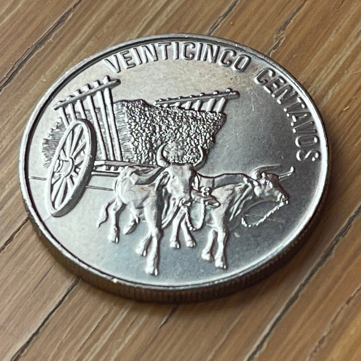 Oxen w/Sugar-cart 25 Centavos Dominican Republic Authentic Coin Money for Jewelry and Craft Making
