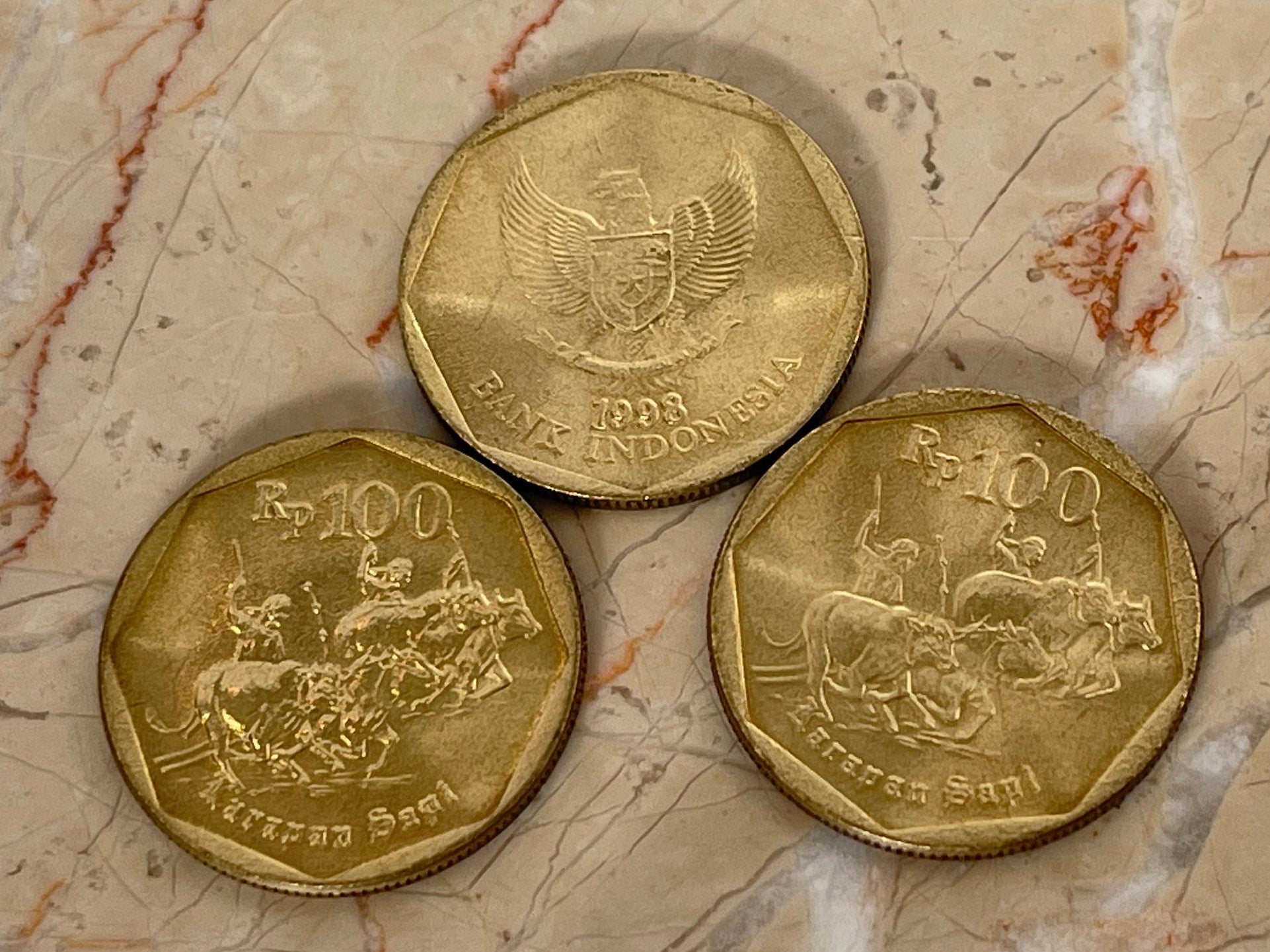 Bull Racing 100 Rupiah Indonesia Authentic Coin Money for Jewelry and Craft Making