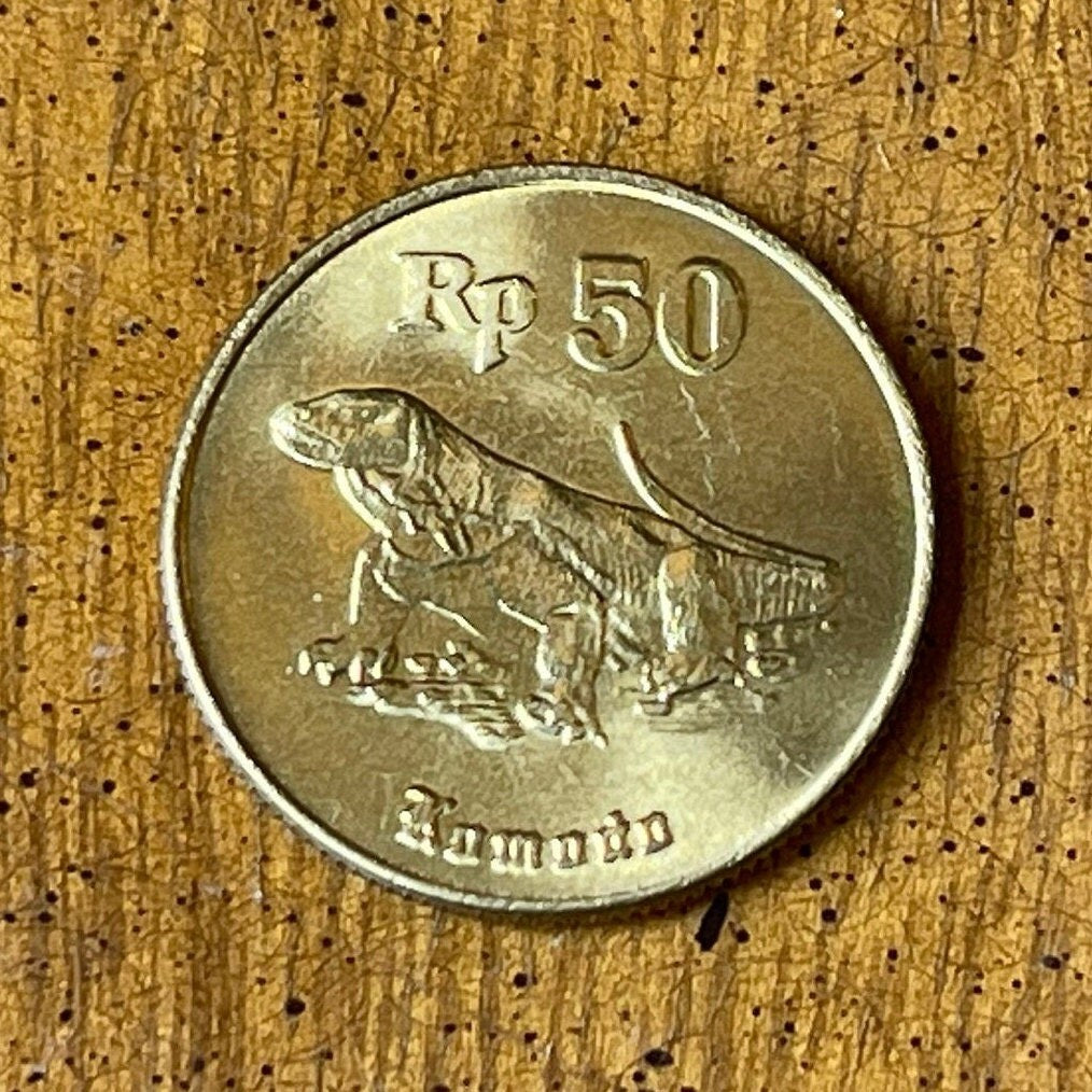 Komodo Dragon 50 Rupiah Indonesia Authentic Coin Money for Jewelry and Craft Making