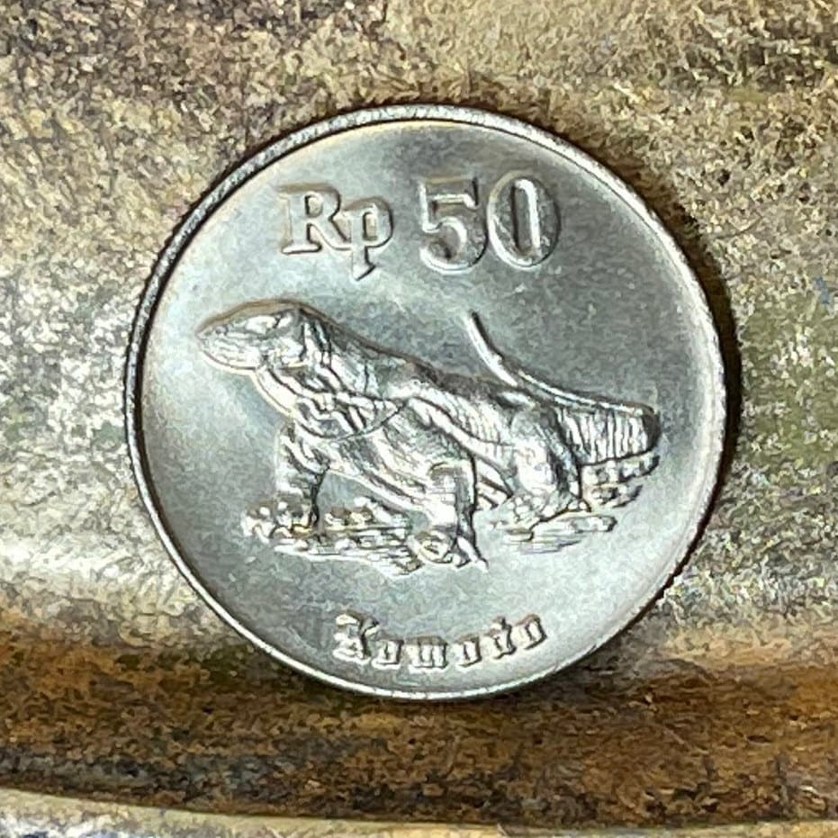 Komodo Dragon 50 Rupiah Indonesia Authentic Coin Money for Jewelry and Craft Making
