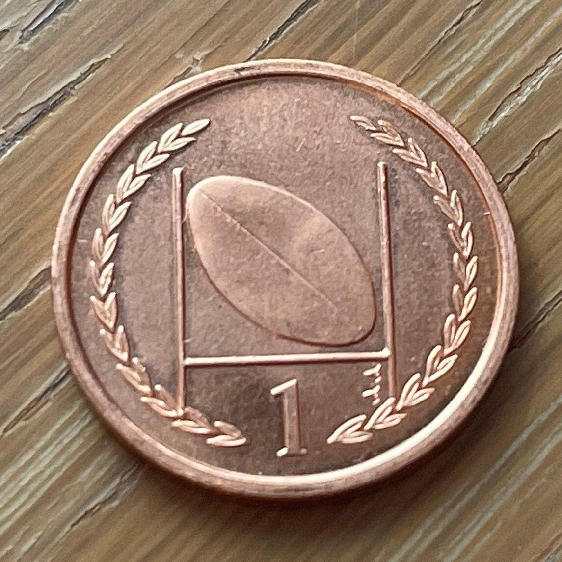 Rugby Ball 1 Pence Isle of Man Authentic Coin Money for Jewelry and Craft Making (Football)